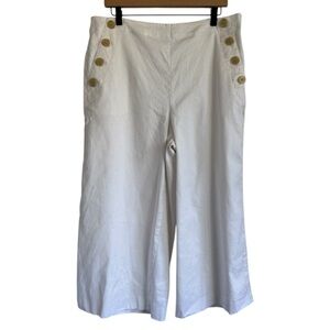 Ann Taylor  Mariner High Rise Wide-Leg Crop Pants in Ivory Cotton Linen Blend 14